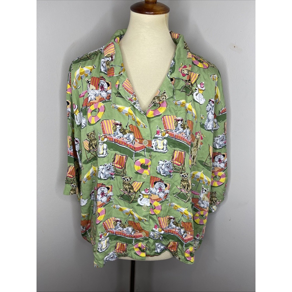 Plus Printfresh Shortsleeve Viscose Dog Print Pajama Shirt 2X